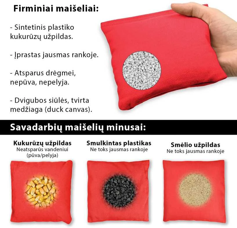 Cornhole žaidimo lenta su 8 maišeliais