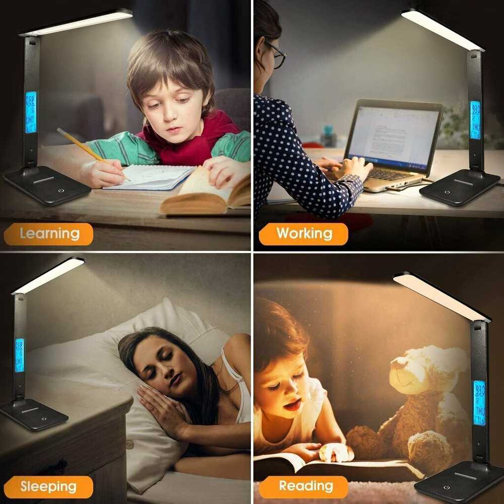 Modux Stalinis LED Šviestuvas Su Qi Belaidžiu Įkrovimu, Termometru, Laikrodžiu