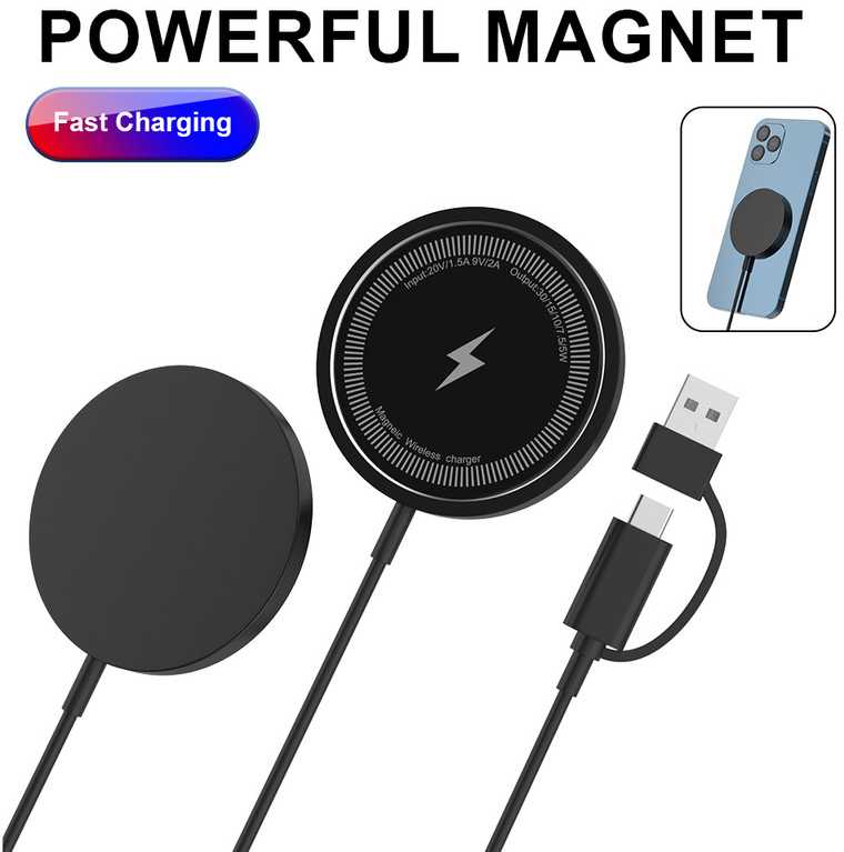 Avernus Belaidis magnetinis įkroviklis 2in1 15W, juodas