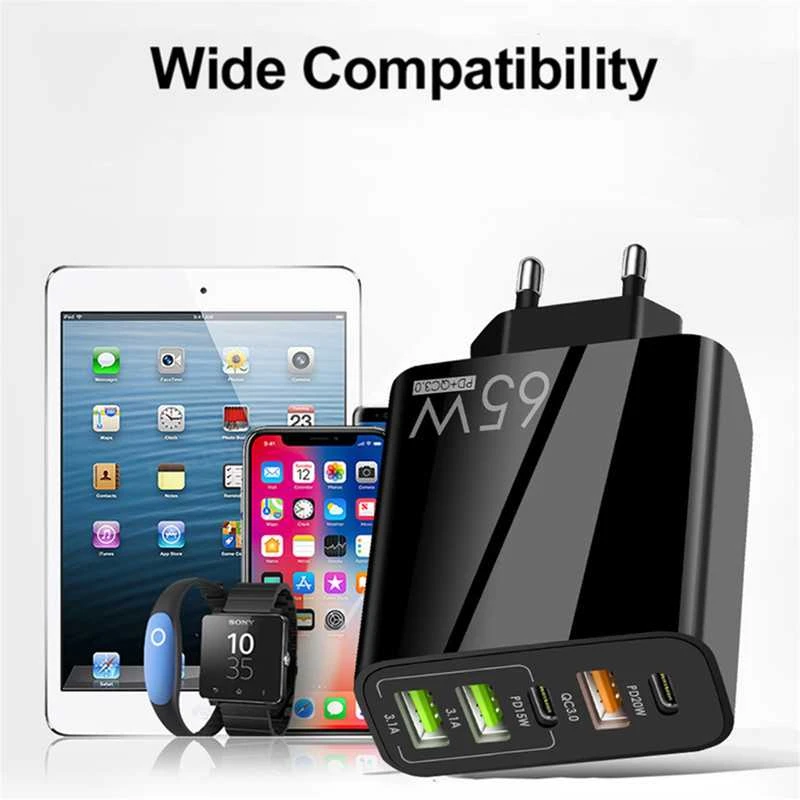 Avernus Greitasis sienins USB įkroviklis 5in1 2 x USB-C, 3 x USB, 65W