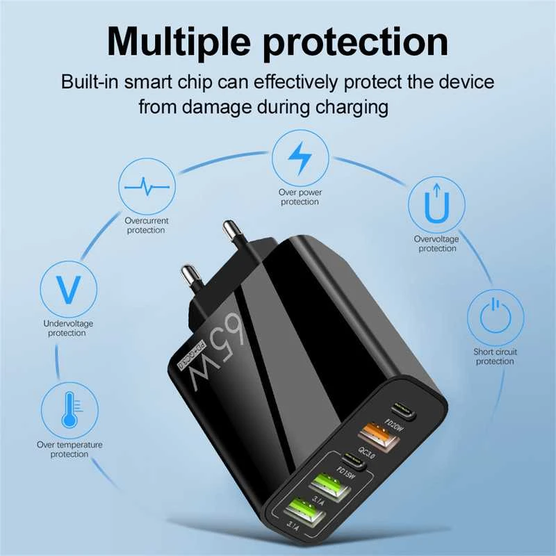 Avernus Greitasis sienins USB įkroviklis 5in1 2 x USB-C, 3 x USB, 65W