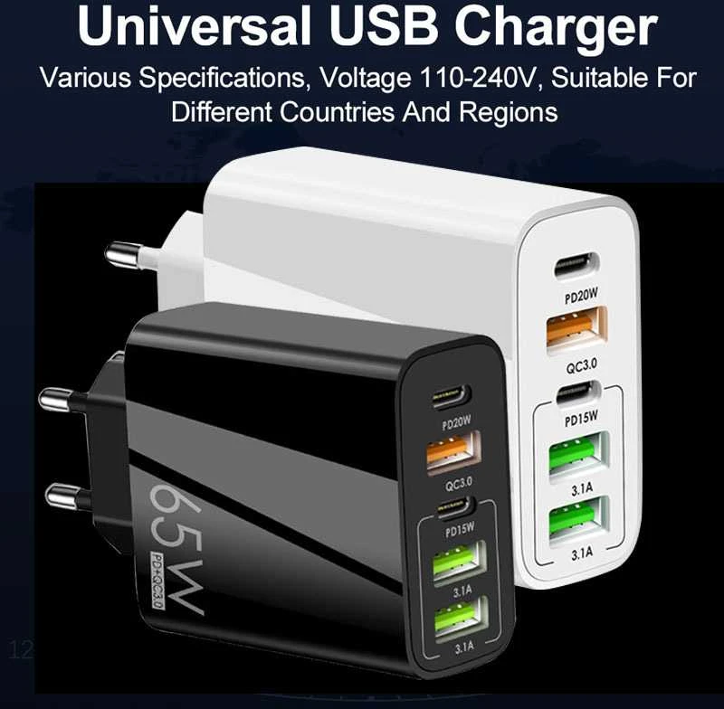 Avernus Greitasis sienins USB įkroviklis 5in1 2 x USB-C, 3 x USB, 65W
