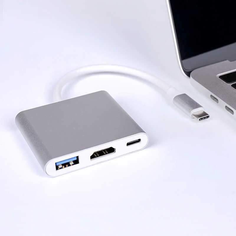 Avernus USB Šakotuvas Hub 3in1 Type-C / USB3.0 / HDMI 4k / PD