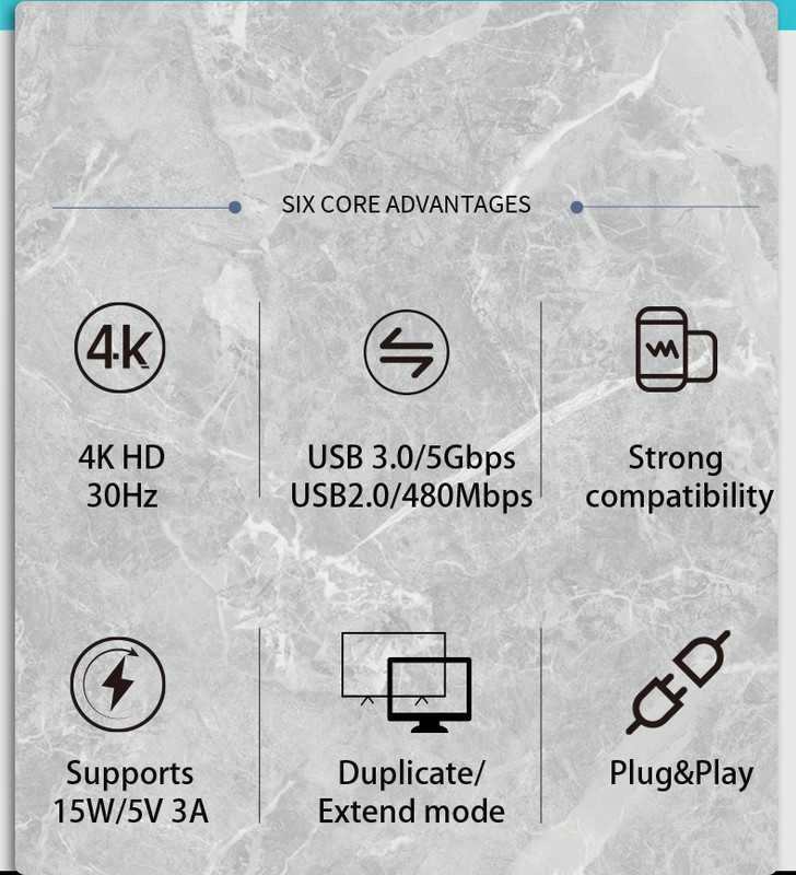 Avernus USB Šakotuvas Hub 5in1 Type-C / USB3.0 / HDMI 4k / PD / USB2.0