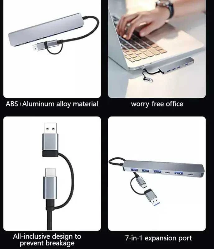 Avernus USB Šakotuvas Hub 7in1 USB A / USB C į USB 3.0 / 4 x USB 2.0 / USB C DC x 2