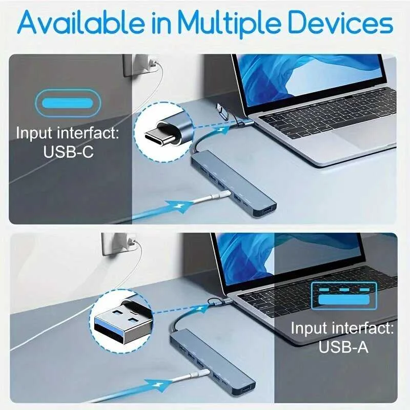 Avernus USB Šakotuvas Hub 7in1 USB A / USB C į USB 3.0 / 4 x USB 2.0 / USB C DC x 2