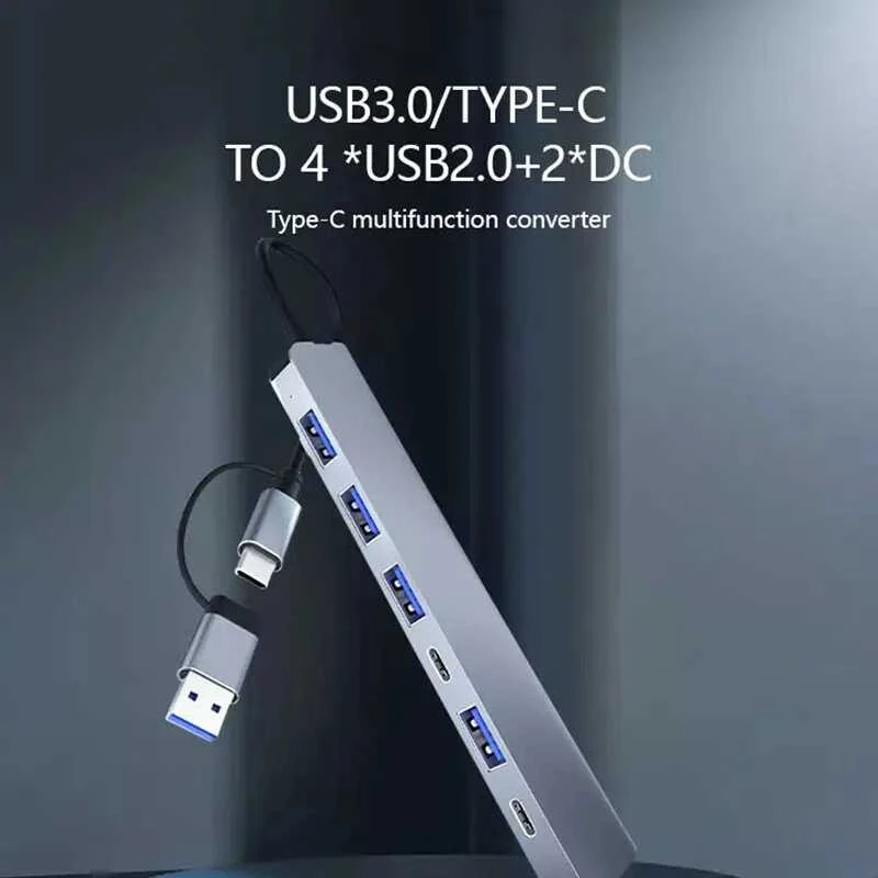 Avernus USB Šakotuvas Hub 7in1 USB A / USB C į USB 3.0 / 4 x USB 2.0 / USB C DC x 2