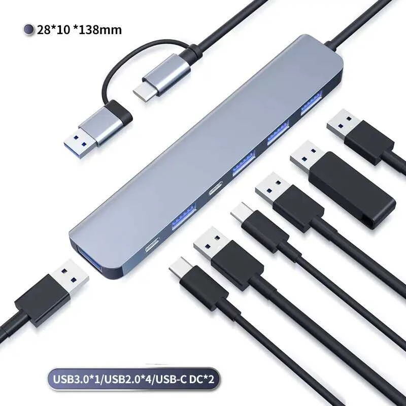 Avernus USB Šakotuvas Hub 7in1 USB A / USB C į USB 3.0 / 4 x USB 2.0 / USB C DC x 2