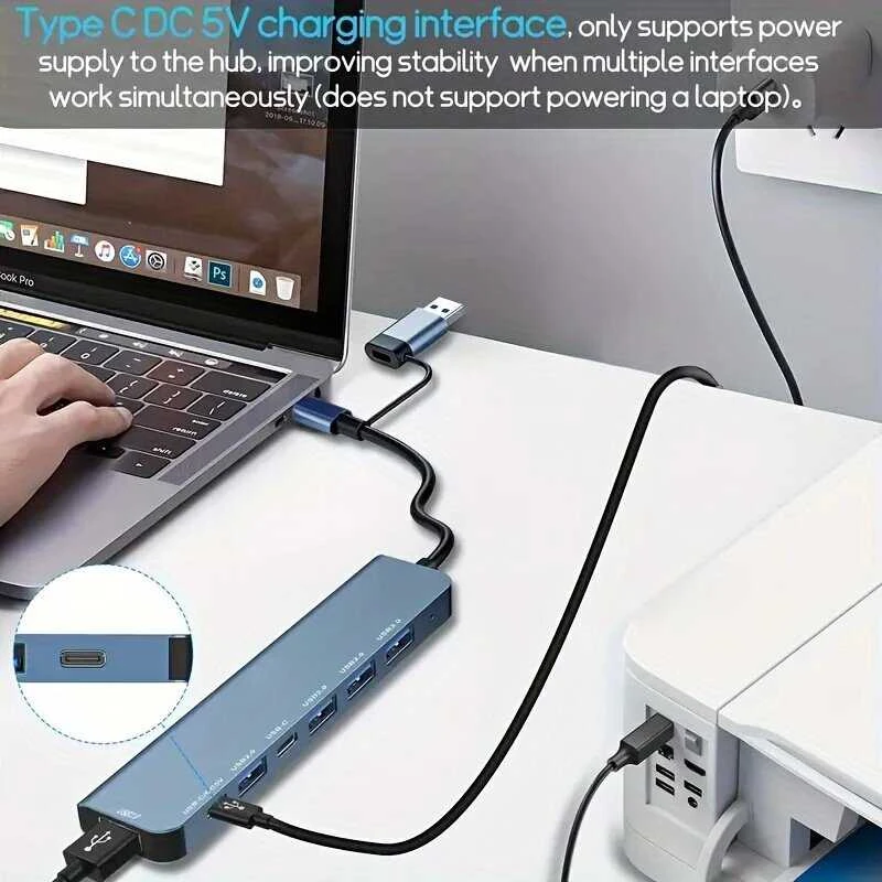 Avernus USB Šakotuvas Hub 7in1 USB A / USB C į USB 3.0 / 4 x USB 2.0 / USB C DC x 2