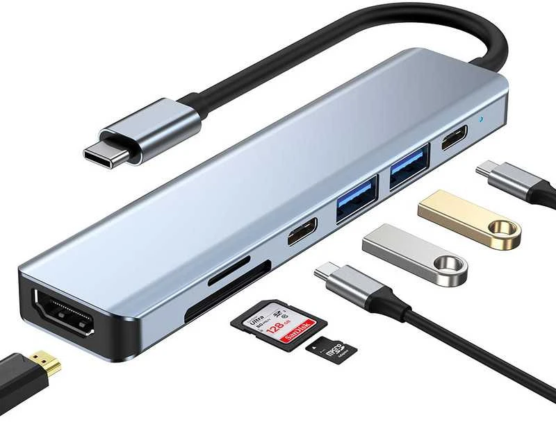 Avernus USB Šakotuvas Hub 7in1 USB-C/HDMI/ USB 2.0/USB 3.0/ MICRO SD/PD