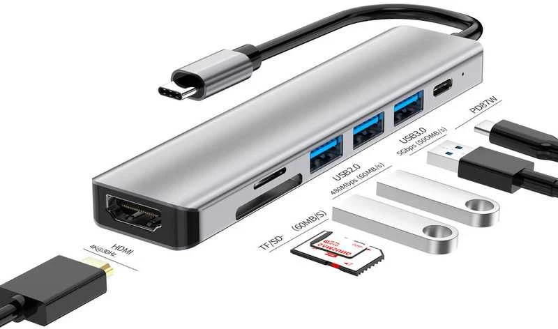 Avernus USB Šakotuvas Hub 7in1 USB-C/HDMI/ USB 2.0/USB 3.0/ MICRO SD/PD