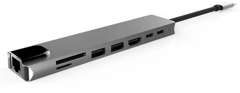 Avernus USB Šakotuvas Hub 8in1 USB C x2 / USB 3.0 x2 / RJ45 / HDMI / SD card reader / TF