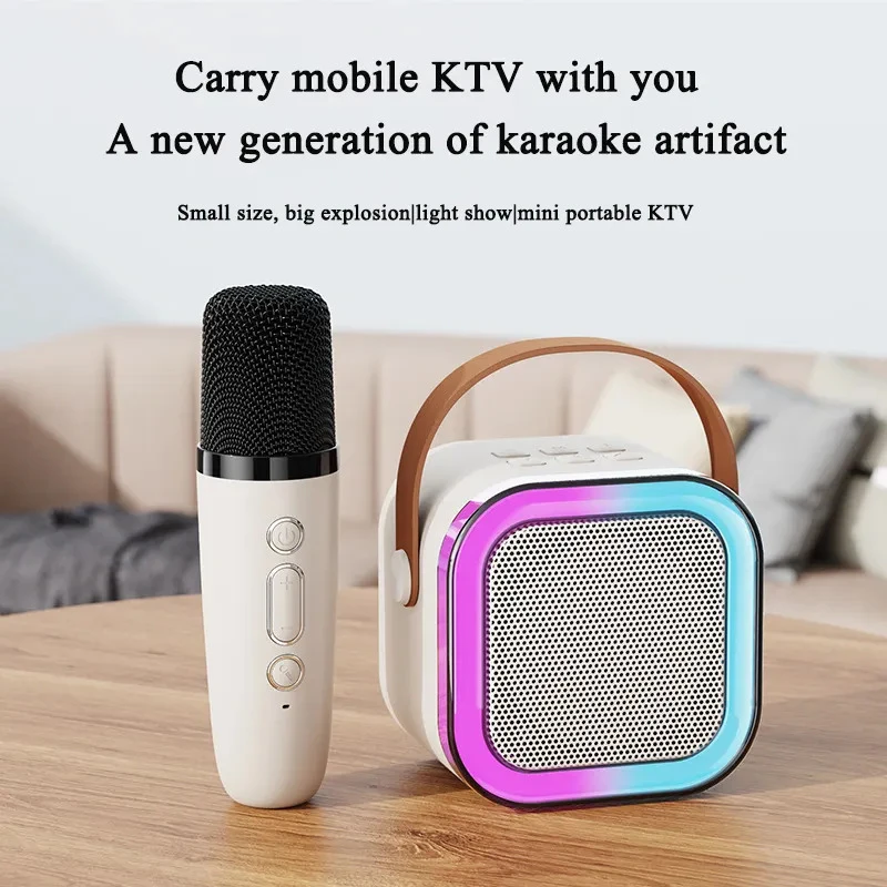 Mini karaokės aparatas vaikams ir suaugusiems su 2 belaidžiais mikrofonais
