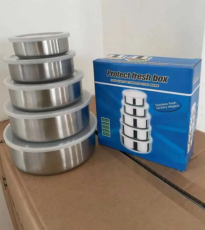 Nerūdyjančio plieno dubenėlių su dangteliais rinkinys, 5vnt.