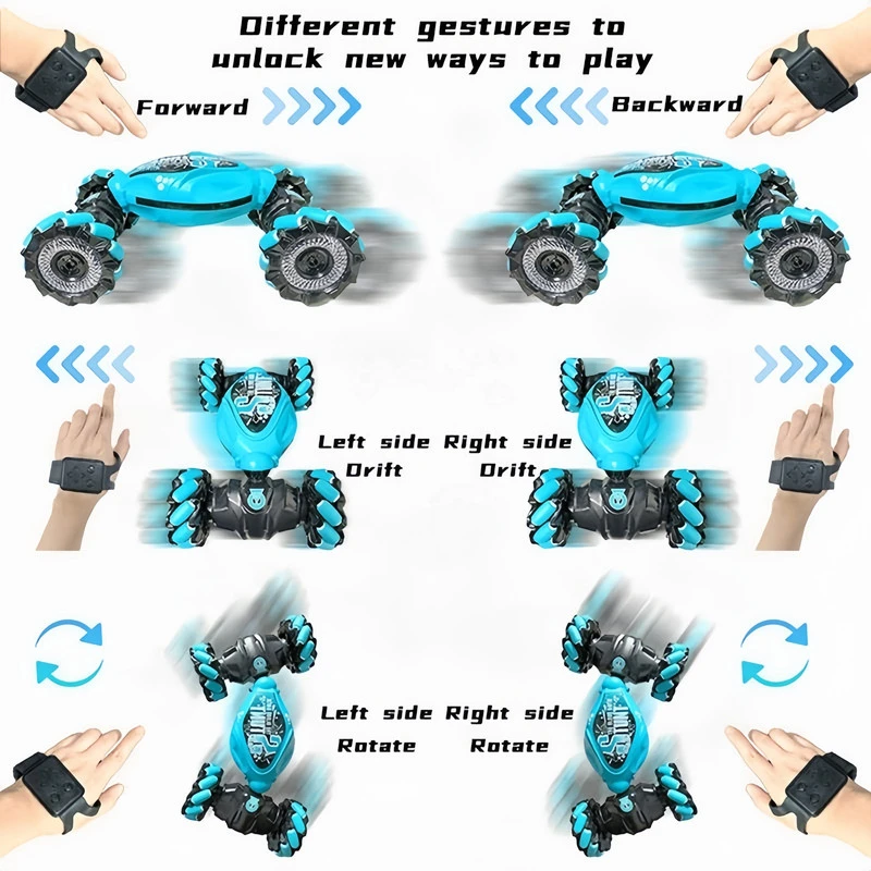 RC automobilis, valdomas nuotolinio valdymo pultu ir rankų gestais, bordo