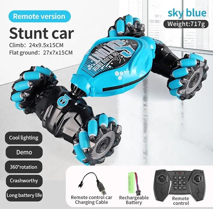 RC automobilis, valdomas nuotolinio valdymo pultu ir rankų gestais, bordo