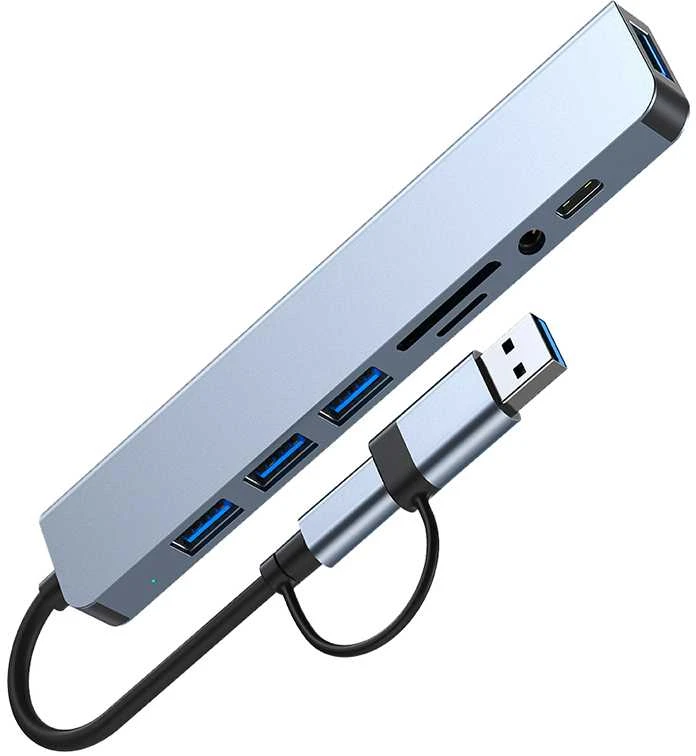 USB Šakotuvas Hub 8in1 USB-C/A to USB 3.0 / USB 2.0 / SD / TF / USB-C / Audio, Avernus