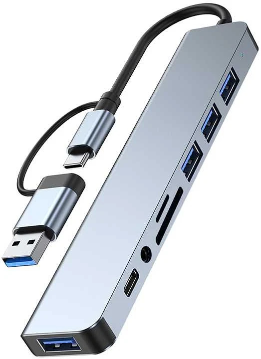 USB Šakotuvas Hub 8in1 USB-C/A to USB 3.0 / USB 2.0 / SD / TF / USB-C / Audio, Avernus