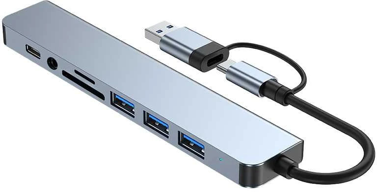 USB Šakotuvas Hub 8in1 USB-C/A to USB 3.0 / USB 2.0 / SD / TF / USB-C / Audio, Avernus