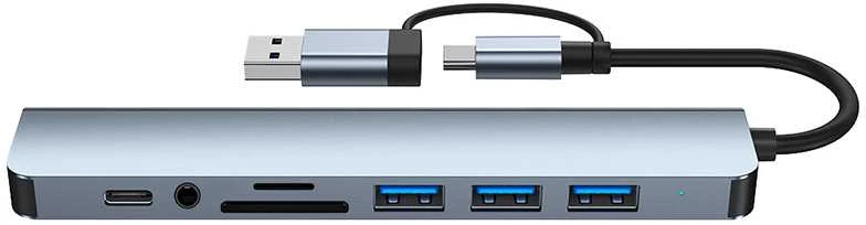 USB Šakotuvas Hub 8in1 USB-C/A to USB 3.0 / USB 2.0 / SD / TF / USB-C / Audio, Avernus