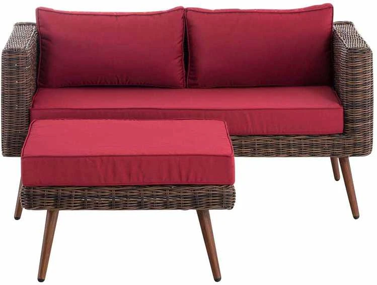 Mville 2 vietų sofa Molde su pufais, apvalus ratanas, ruda/margota 40 cm (tamsiai ruda)