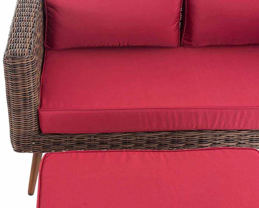 Mville 2 vietų sofa Molde su pufais, apvalus ratanas, ruda/margota 40 cm (tamsiai ruda)