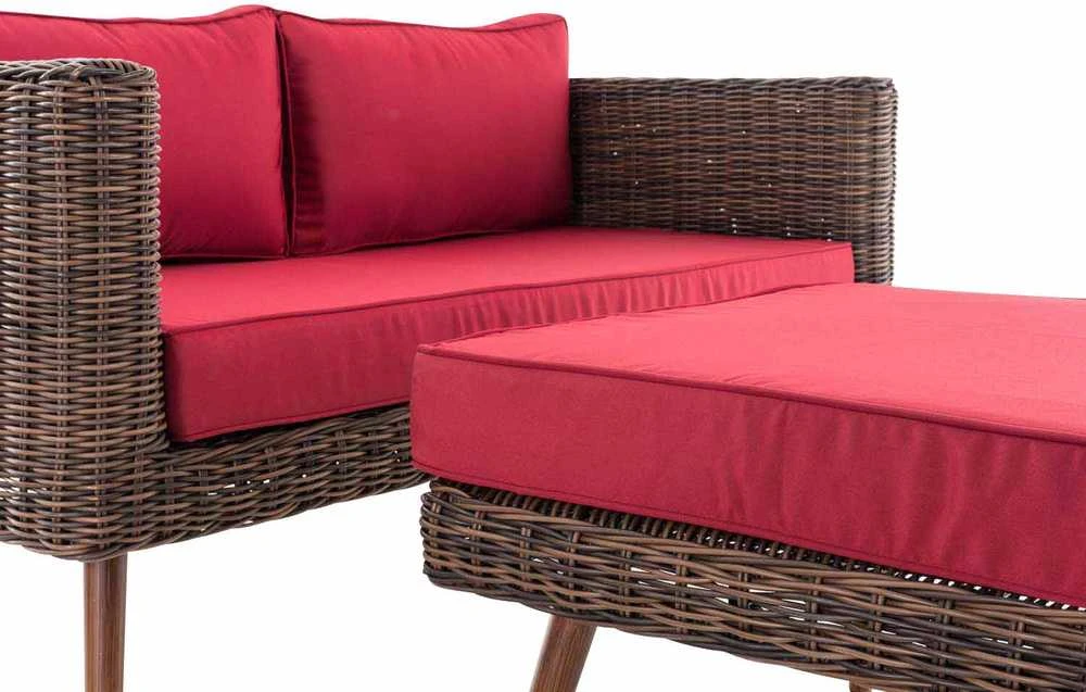 Mville 2 vietų sofa Molde su pufais, apvalus ratanas, ruda/margota 40 cm (tamsiai ruda)