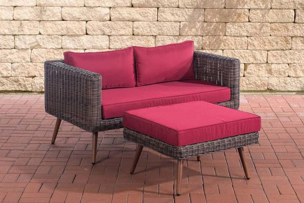 Mville 2 vietų sofa Molde su pufais, apvalus ratanas, ruda/margota 40 cm (tamsiai ruda)