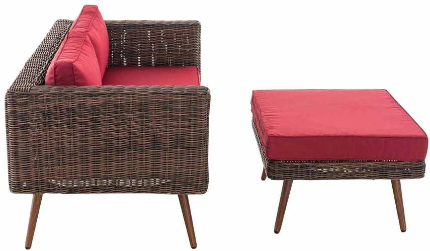 Mville 2 vietų sofa Molde su pufais, apvalus ratanas, ruda/margota 40 cm (tamsiai ruda)
