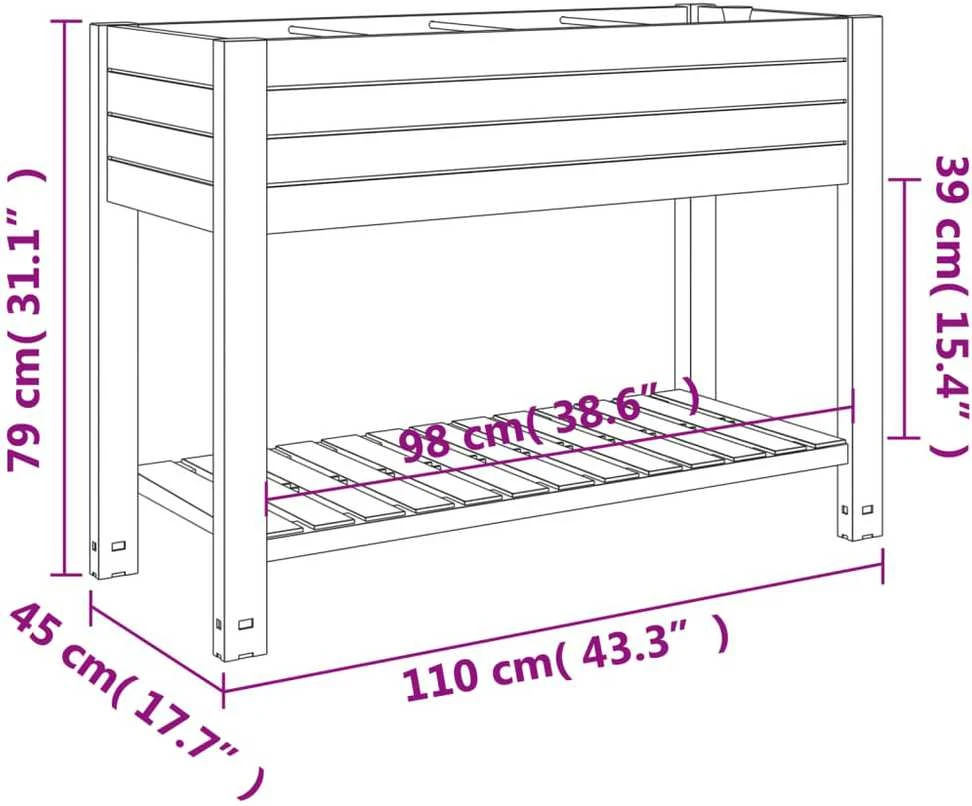 Aukštas sodo lovelis, baltas, 110x45x79cm, polipropilenas