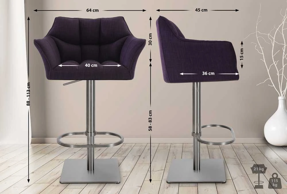 CLP Trading GmbH Baras kėdė Damaso Audinys violetinis, nerūdijantis plienas