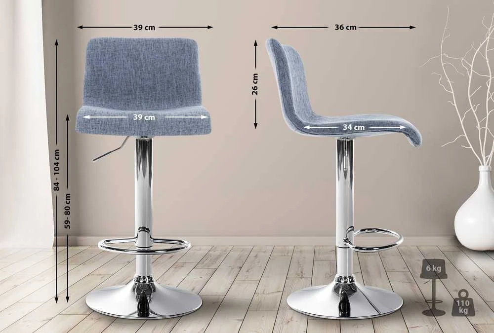 Mville Baras kėdė Hover audinys mėlynas, chromo išvaizdos metalas