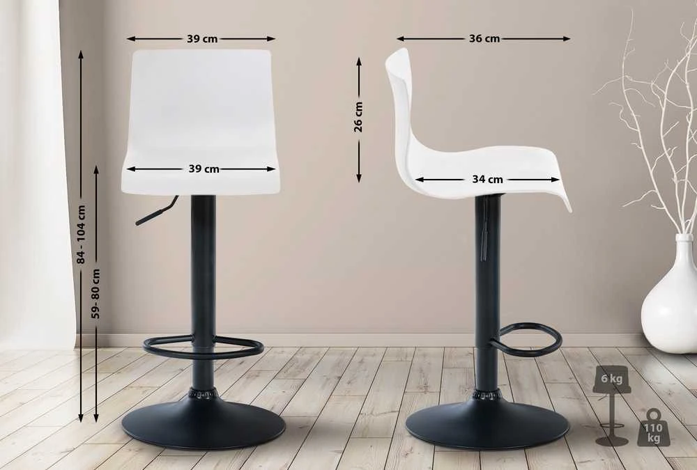 Mville Baras kėdė Hover balta, matinis juodas metalas