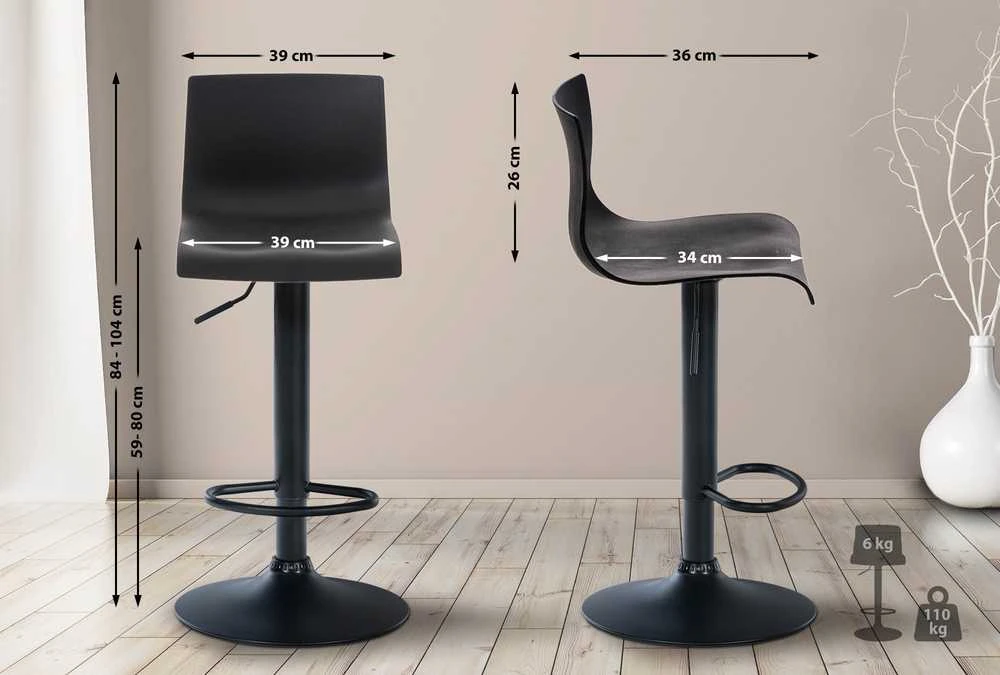 Mville Baras kėdė Hover juoda, matinis juodas metalas