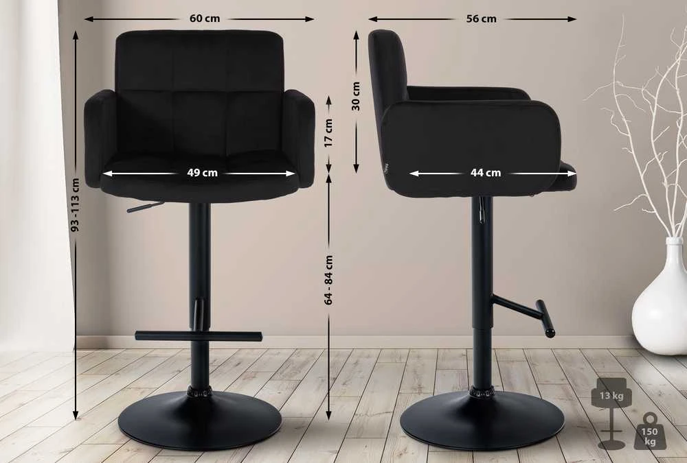 Clp Trading Mville Baro kėdė CLP Los Angeles, aksominė, juoda