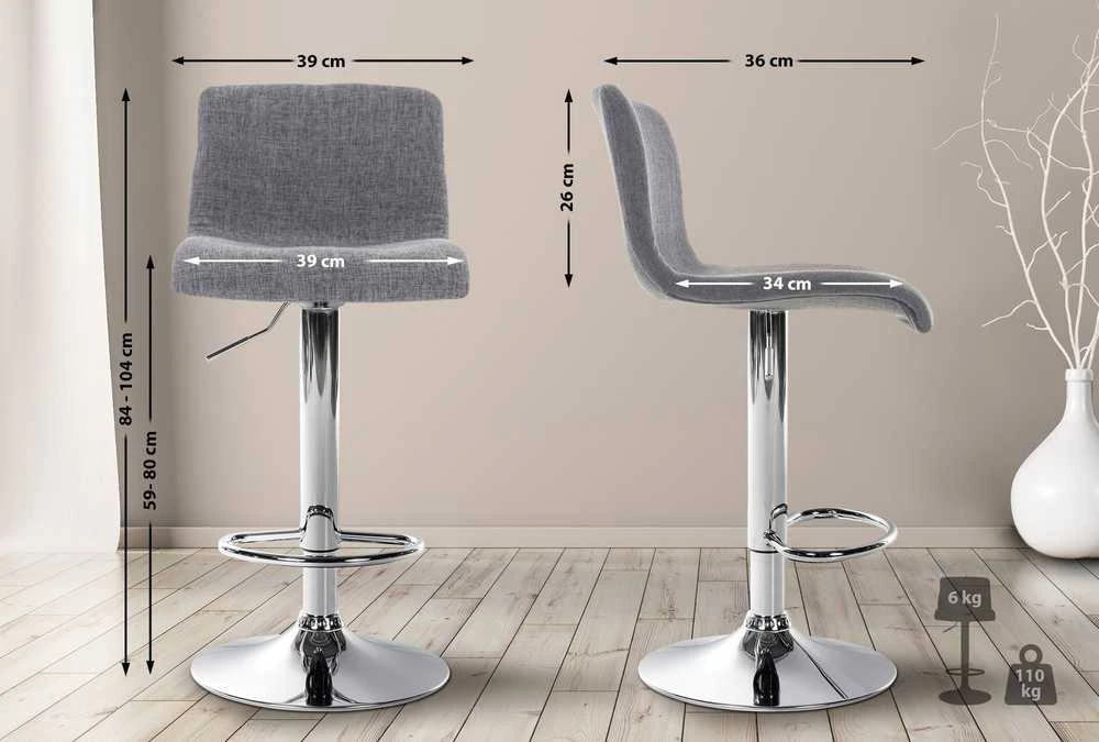 CLP Trading GmbH Baras kėdė Hover audinys šviesiai pilkos spalvos, chromo spalvos metalas