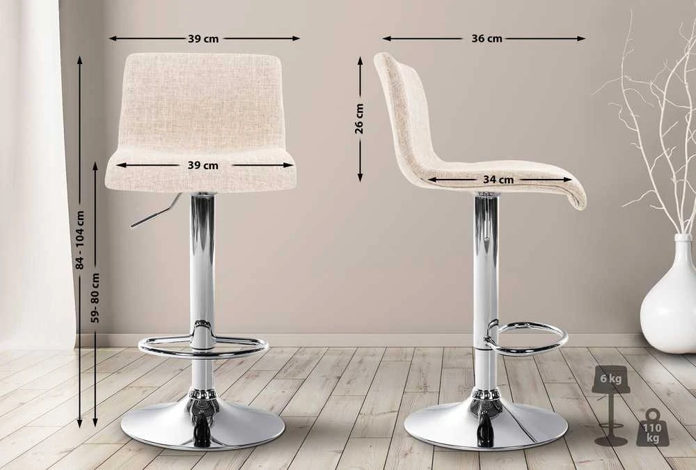 Mville Baras kėdė Hover audinys kreminės spalvos, chromo spalvos metalas