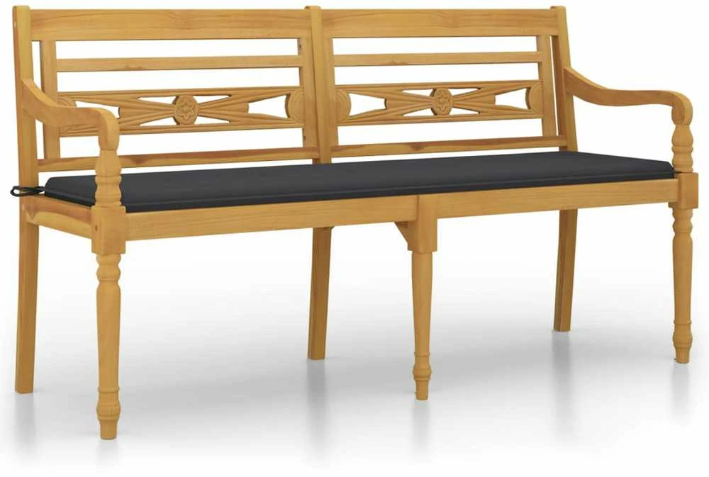 Batavia suoliukas su antracito pagalvėle, 150cm, tikmedis