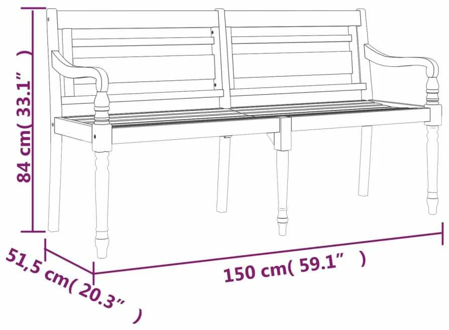 Batavia suoliukas su tamsiai mėlyna pagalvėle, 150cm, tikmedis