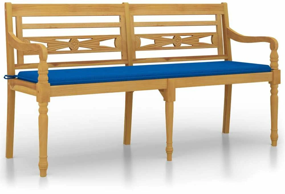 Batavia suoliukas su tamsiai mėlyna pagalvėle, 150cm, tikmedis