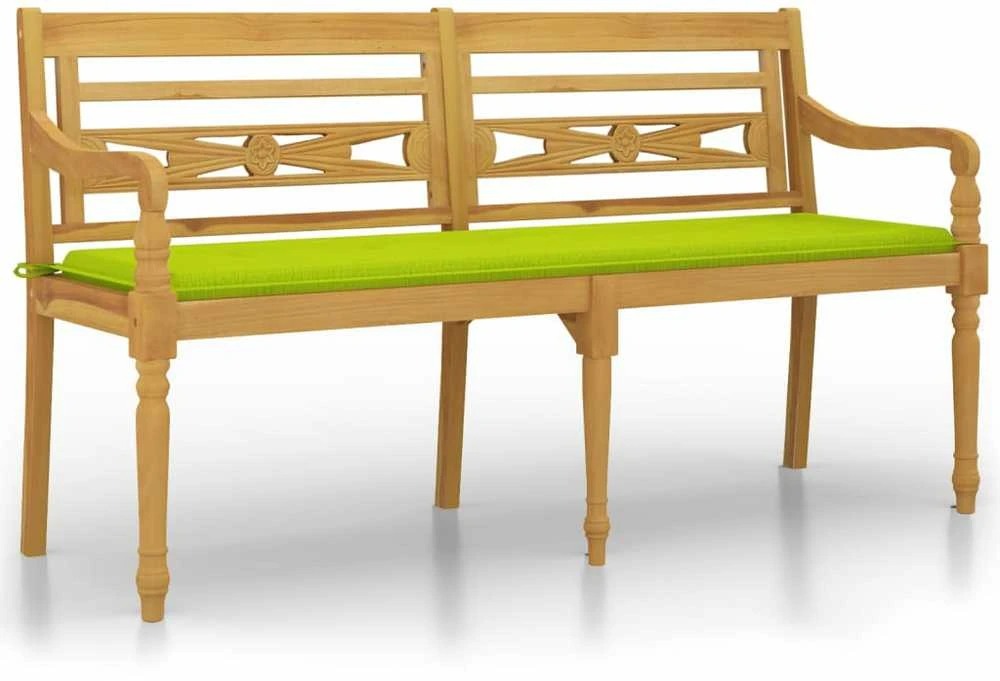 Batavia suoliukas su žalia pagalvėle, 150cm, tikmedžio masyvas