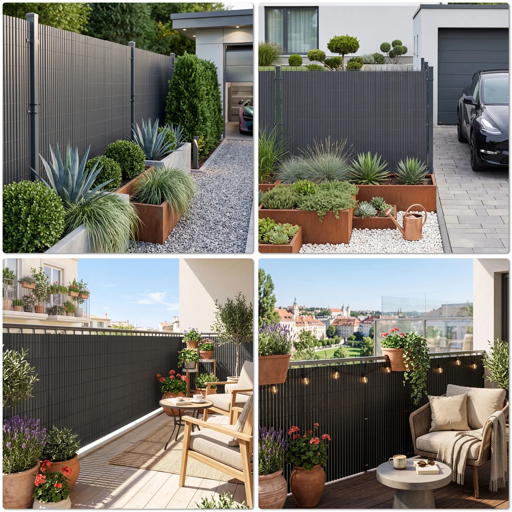Bipohome PVC balkono uždanga 100x300 cm „BARU“, antracito spalvos