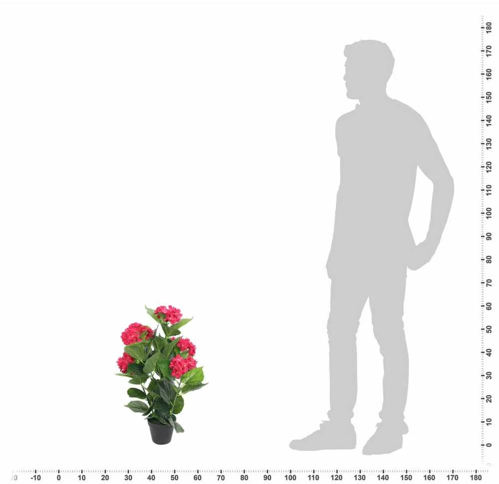 Dirbtinė hortenzija su vazonu, 60 cm, raudona