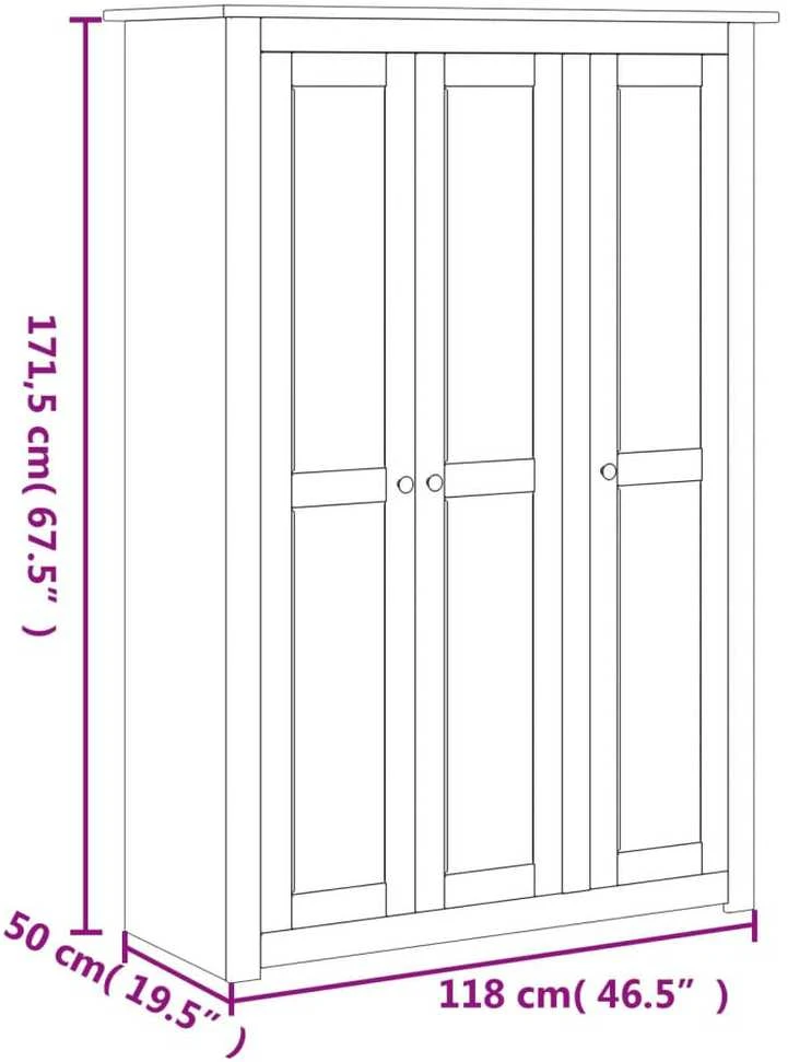Drabužių spinta Panama, 118x50x171,5cm, 3 durų, pušies mediena