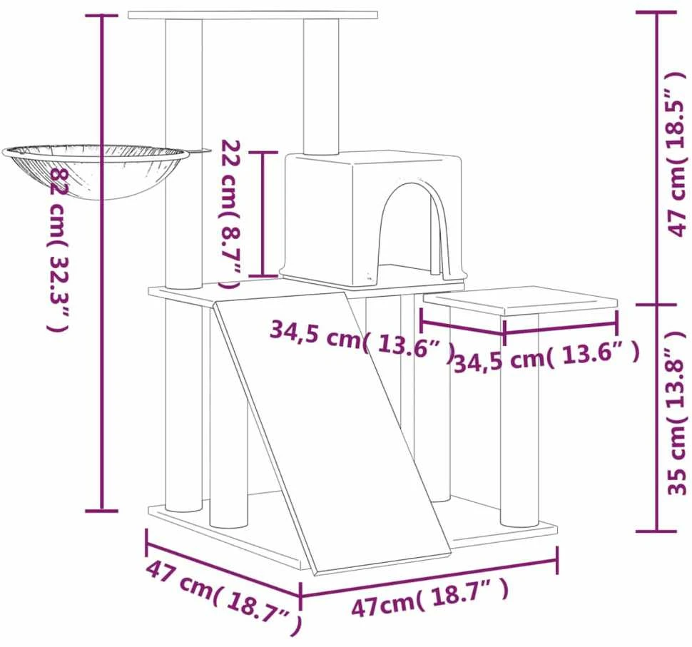 Draskyklė katėms su stovais iš sizalio, kreminės spalvos, 82cm
