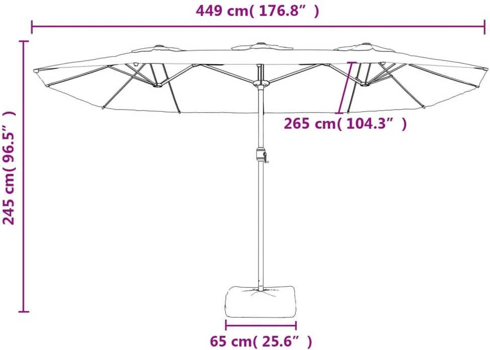 Dvigubas sodo skėtis nuo saulės su LED, smėlio, 449x245cm