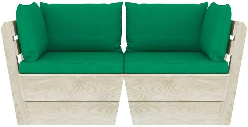 Lauko baldų komplektas Dvivietė sodo sofa iš palečių su pagalvėlėmis, eglės mediena