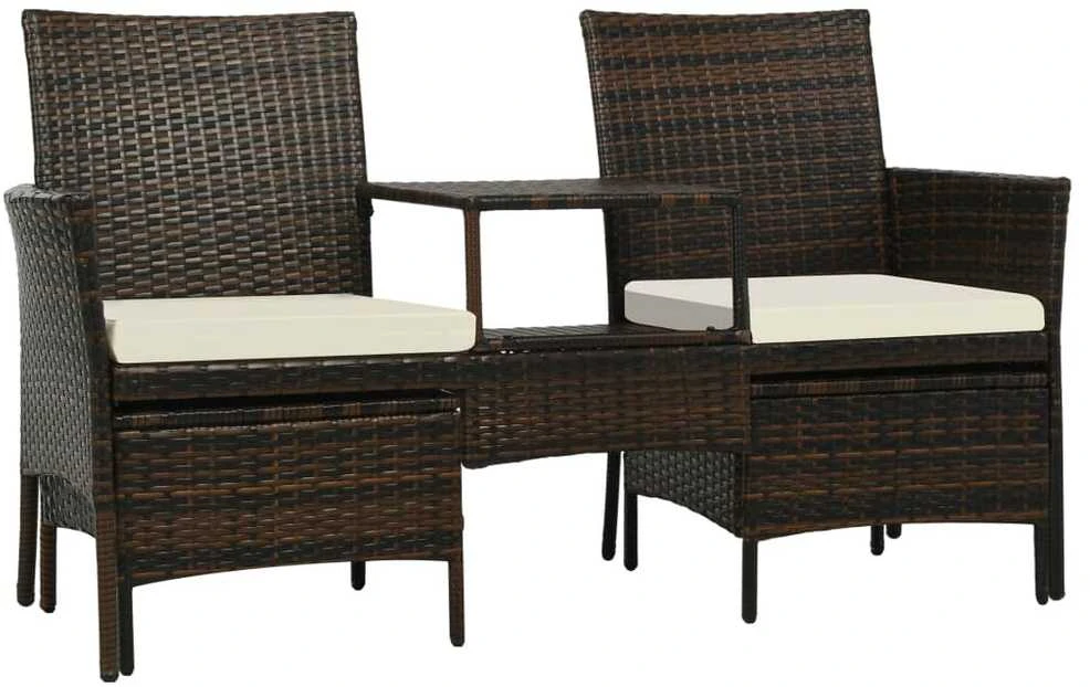 Dvivietė sodo sofa su arbatiniu staliuku, ruda, poliratanas