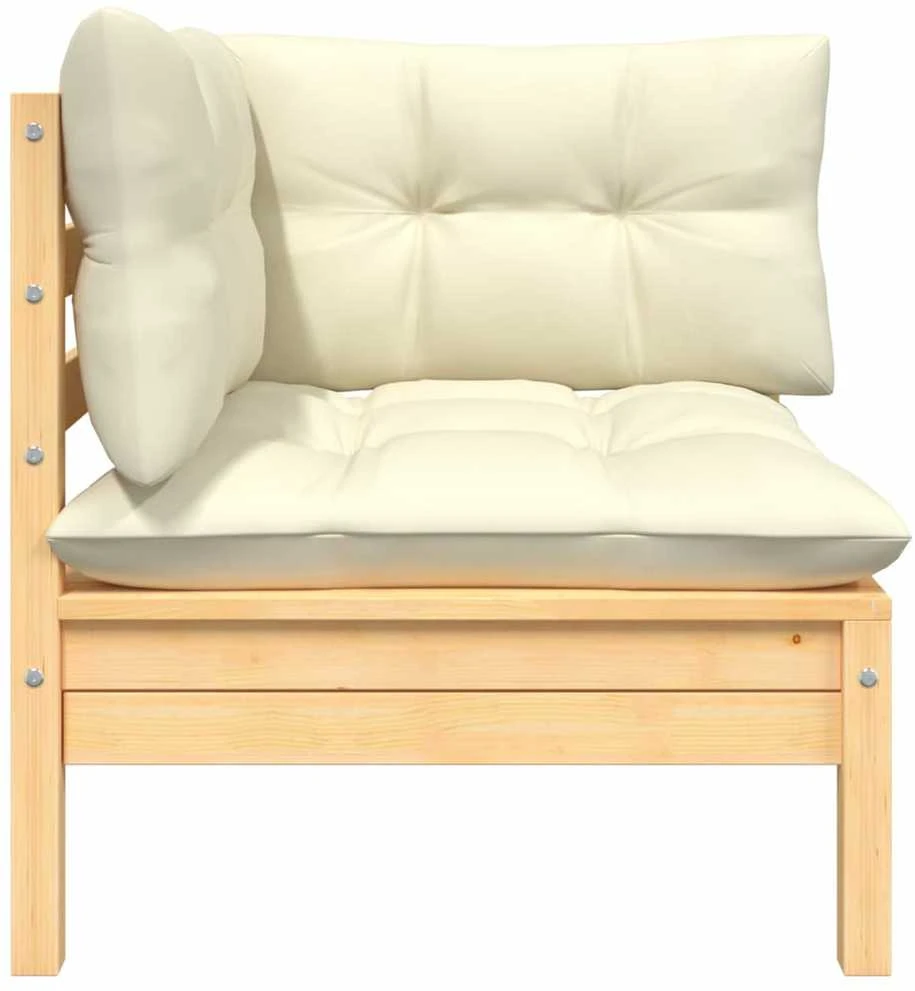 Dvivietė sodo sofa su kreminėmis pagalvėlėmis, pušies masyvas