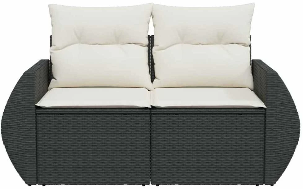 Dvivietė sodo sofa su pagalvėlėmis, juodos spalvos, poliratanas